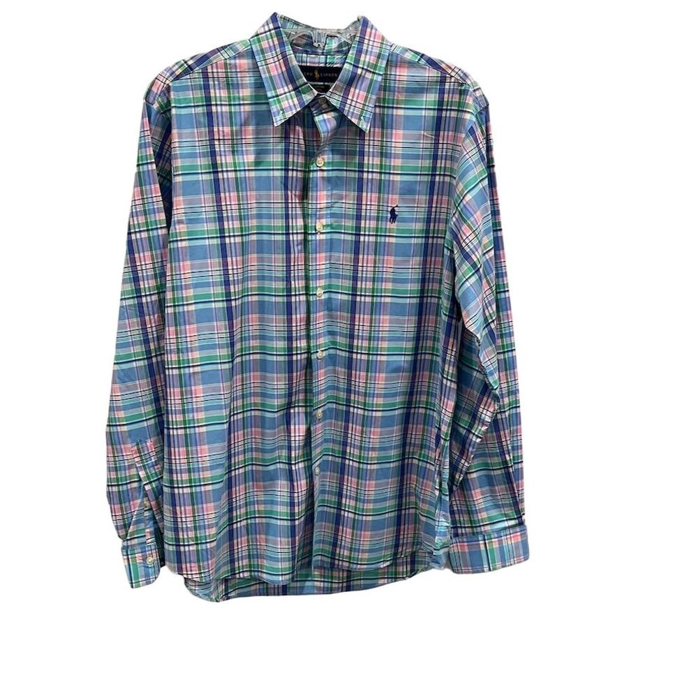 Ralph Lauren Men L Classic‎ Fit Plaid Stretch Shirt Multicolor Long Sleeve